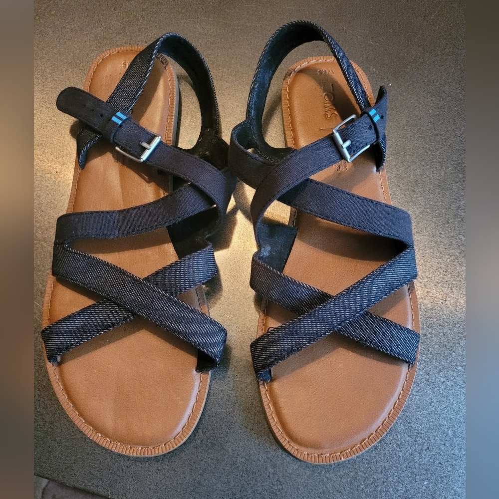 Toms black denim sandals, women's 8.5